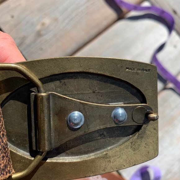 Vintage Y2K Distressed Brown Leather Brass Silver Eagle Buckle Waist Belt - Picture 7 of 16